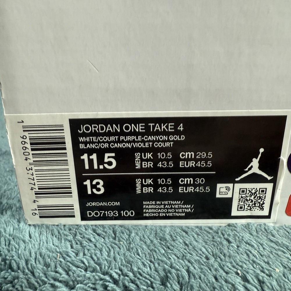 Jordan One Take 4 White/Purple/Gold Basketball Shoes Men's Size 11.5 DO7193-100‎ - Picture 8 of 8